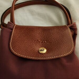 Longchamp Mauve and Brown Le Pliage Small Top-Handle Tote